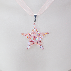 Pendant 40cm - Virgo-Salmon Organza - Pendant 40cm - Laiton argenté